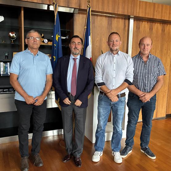 Florent Dory (Sg Fdsea), Pascal Bolot (préfet de Moselle), Fabrice Couturier (président de la Fdsea) et Christophe Nierdercorn (Sg adjoint de la Fdsea). Photo Pierre Divoux
