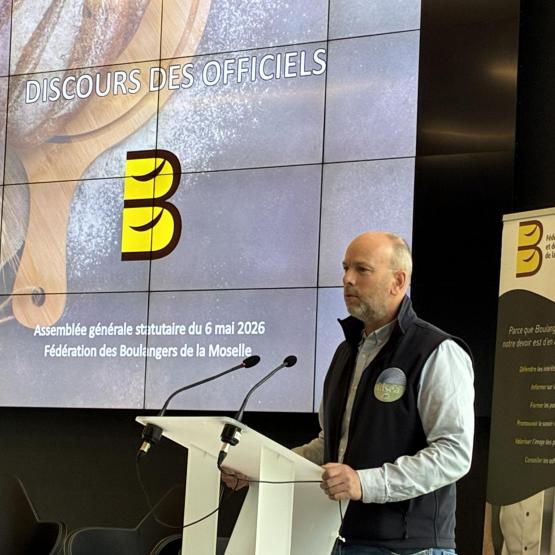 Hervé Auburtin, administrateur Agpb, a sensibilisé les boulangers de Moselle aux difficultés structurelles que traversent les agriculteurs, «Ce qui se joue actuellement pour notre pays, c’est l’avenir de filières clés de notre agriculture». Photo DR