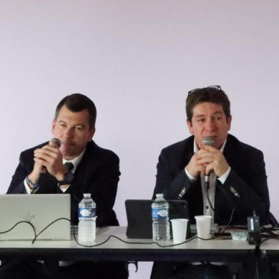 Arnaud de Maret, directeur général d’EMC2 et Bruno Didier, président ont animé conjointement les assemblées de section. Photo : L. L.