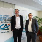 Denis Piard, le nouveau président et Laurent Cazelles, le directeur général, décrivent l’engagement du Crédit Agricole, en faveur des transitions. Photo : JL.Masson.