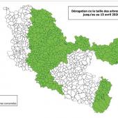 Dérogation de la taille des arbres et haies jusqu'au 15 avril 2026. Carte DDT
