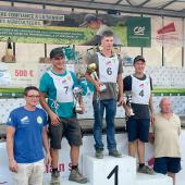 Sur le podium des labours à plat, premier : Victor Duchaux (57), deuxième : Xavier Blatz (67), et troisième : Jérémy Risse (57). Photo DR