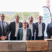 Pose officielle de la première pierre, vendredi 2 octobre, en présence des dirigeants du Crédit Agricole de Lorraine. Photo HF