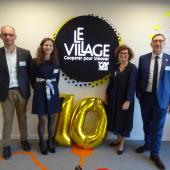Thomas Perin, président du village by CA Lorraine ; Pauline Kullmann, « maire » du Village ;  Cécile Denoyelle, directrice entreprises, banque privée, transition et Jean-François Rinfray-Chalopin, DGA du CA de Lorraine. Photo : JL.Masson
