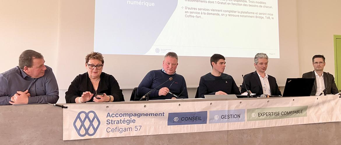 De g. à d. Olivier Rolland, Marie-Claude Guichard, Marc Schlemer, Loïc Hocquart, Thomas Bazart, Expert-comptable, Martin Feuchter, Commissaire aux Comptes. Photo Pierre Divoux
